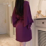 Sexy Ice Silk Plus Size Loungewear Set, Padded Push-Up Slip Dress with Bow & Outer Robe P3945 - Image 2