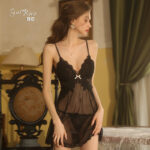 Sexy See-Through Backless Plus Size Cami Slip Dress, Embroidered Women Loungewear Set 1899 - Image 4