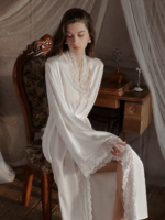 Lace Trim Silky Nightdress & Robe Set - Image 22