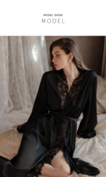Lace Trim Silky Nightdress & Robe Set - Image 11