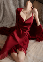 Elegant Satin Slip Dress with Sheer Robe - Image 21