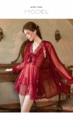 4-Piece Sheer Lace Babydoll & Robe Set - Image 7