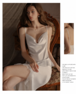 Elegant Satin Slip Dress with Sheer Robe - Image 8
