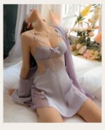 3-Piece Lace Slip Dress & Robe Set - Image 33