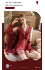 4-Piece Sheer Lace Babydoll & Robe Set - Image 2
