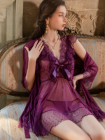 4-Piece Sheer Lace Babydoll & Robe Set - Image 22