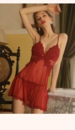Sheer Embroidered Backless Chemise Set - Image 19