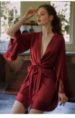 Soft Satin Lace Robe with Belt - Image 12